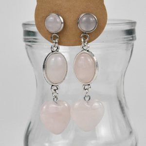 Rose Quartz Hearts Dangle Earrings